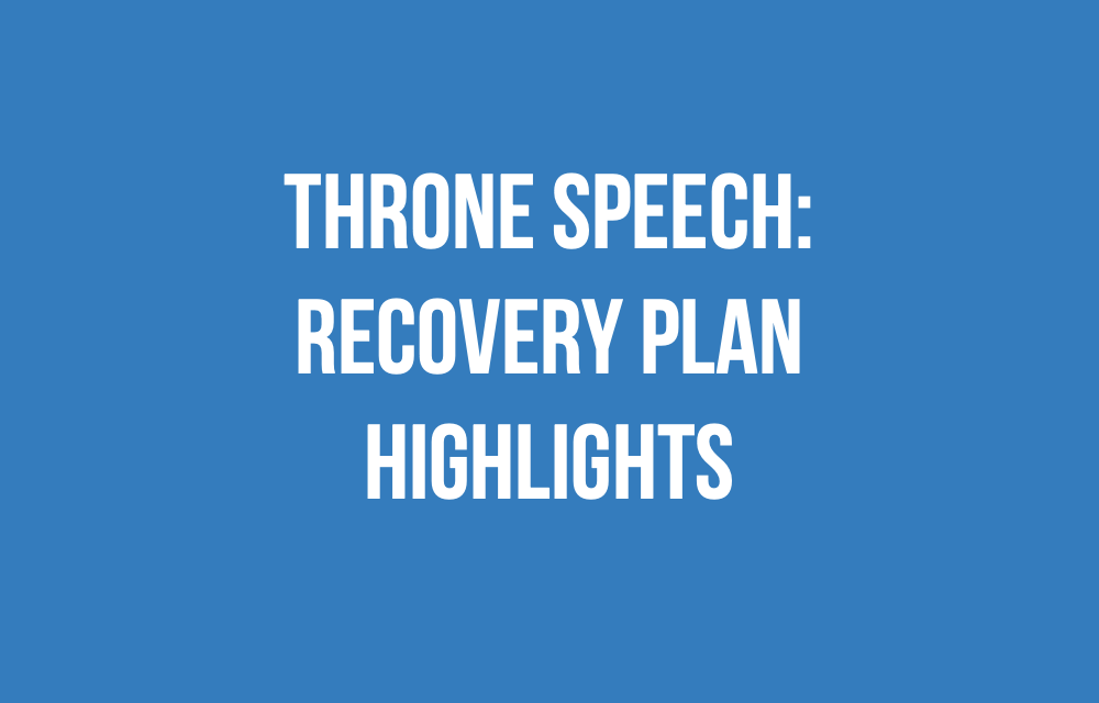 Throne Speech: Recovery Plan Highlights